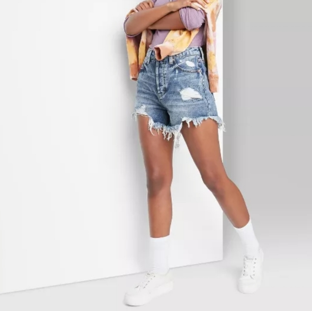 High Rise Destructed Mom Jean shorts